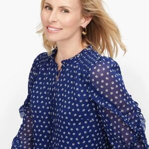 Talbots Navy Floral Blouse
